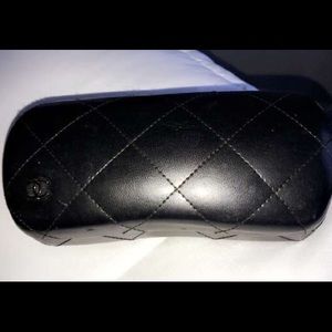 Chanel Black Hard Leather Quilted Sunglasses Case